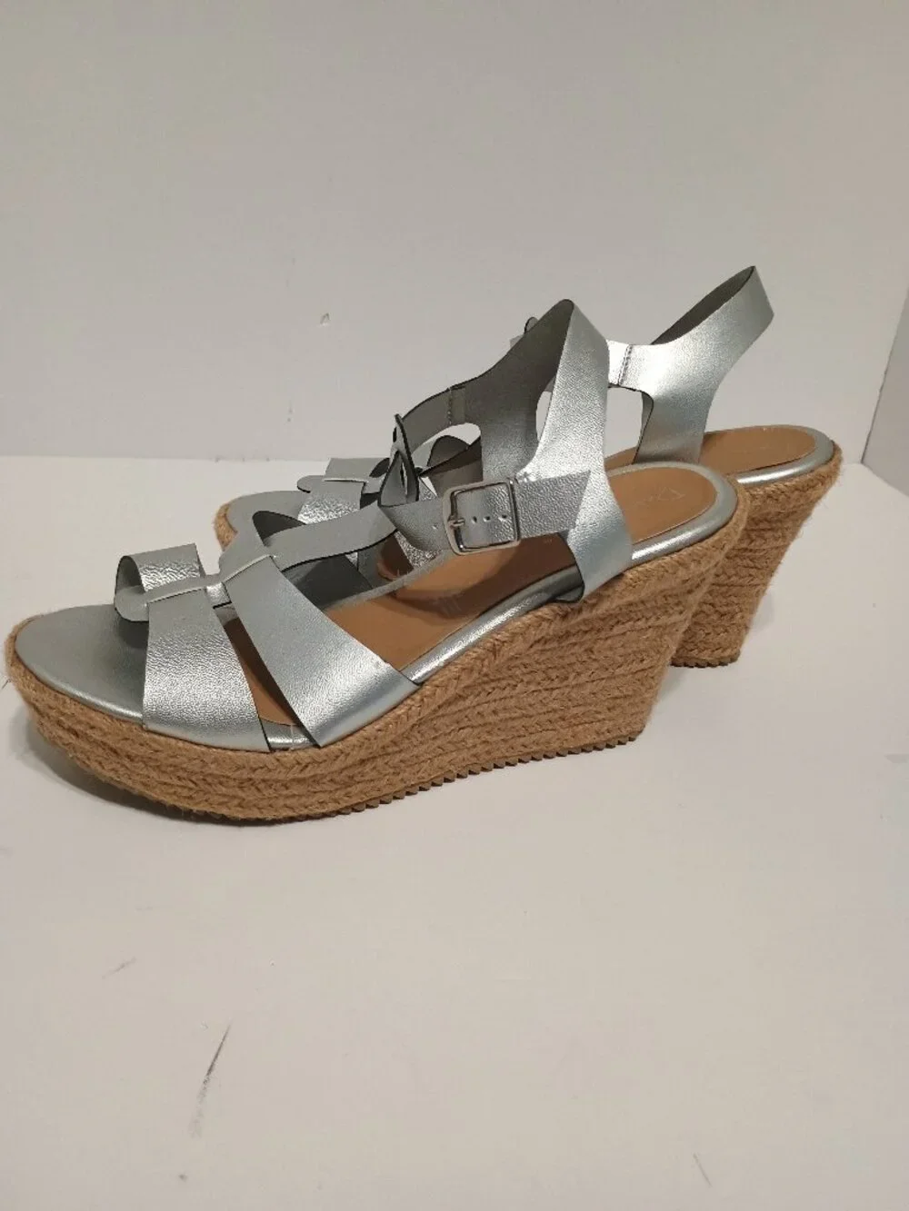David Isaac Women’s 10 Silver Metallic Espadrille Platform Wedge Sandals
